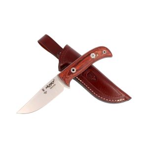 Muela Cuchillo husky HUSKY-11RM.D hoja de acero Sandvik RWL34 de 11 cm y empuñadura de micarta blanca