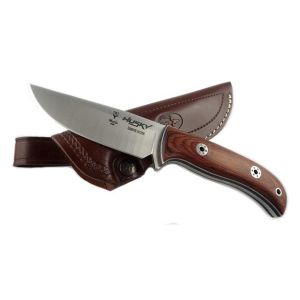 Muela Cuchillo husky HUSKY-11RM hoja de acero Sandvik 14c28n de 11 cm y empuñadura de micarta blanca