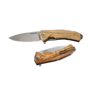 Navaja italiana LIONSTEEL KUR UL con hoja de acero Sleipner marrón de 8,7 cm y empuñadura de madera de olivo