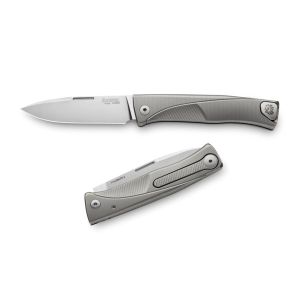 Navaja italiana LIONSTEEL TL GY con hoja de acero M390 de 8 cm y empuñadura de Titanio 6AI4V Gris