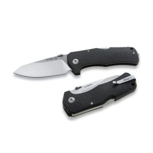 Navaja italiana LIONSTEEL TM1 CS con hoja de acero Sleiper de 9 cm y empuñadura de micarta negra